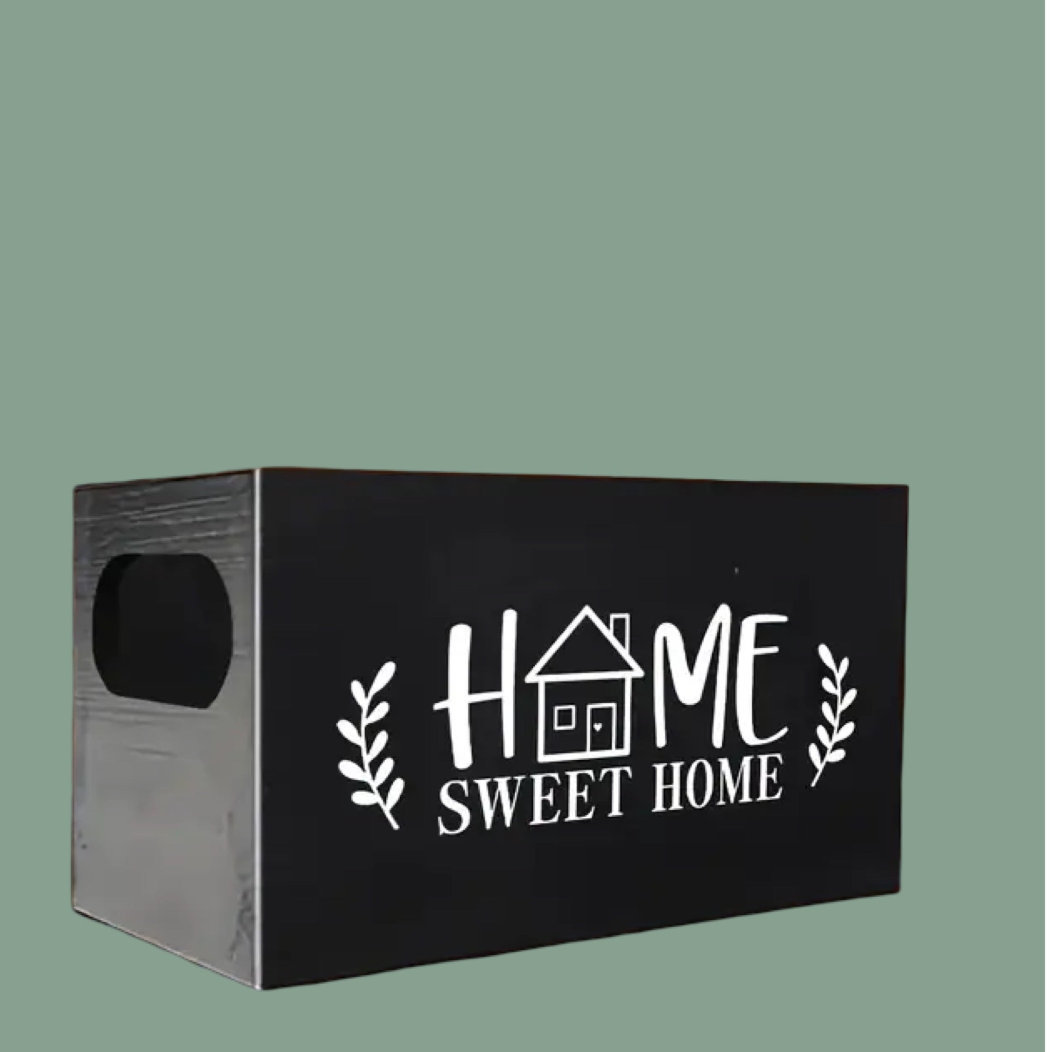 Home Sweet Home Wooden Storage Box, Black Organizer with Compartments
