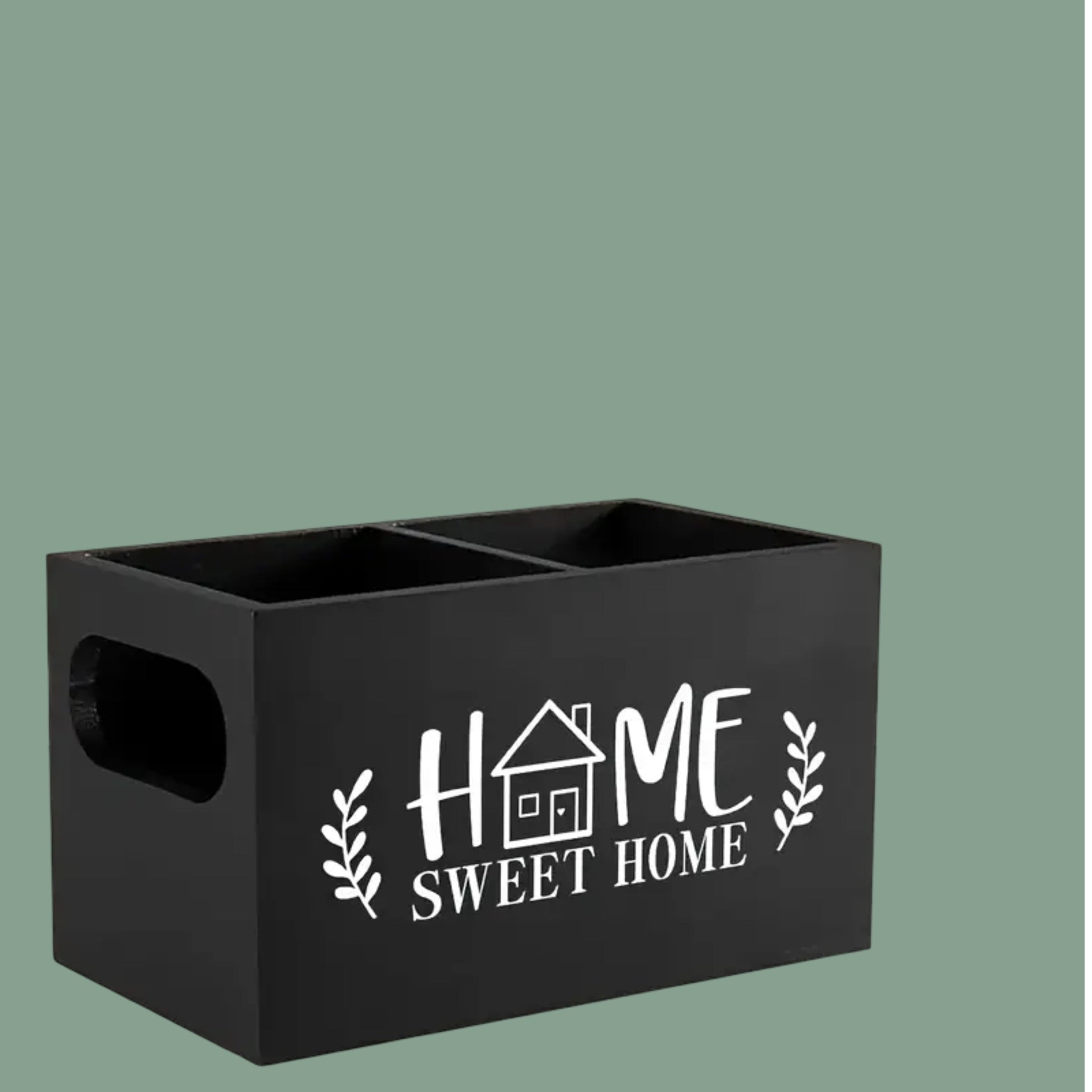 Home Sweet Home Wooden Storage Box, Black Organizer with Compartments