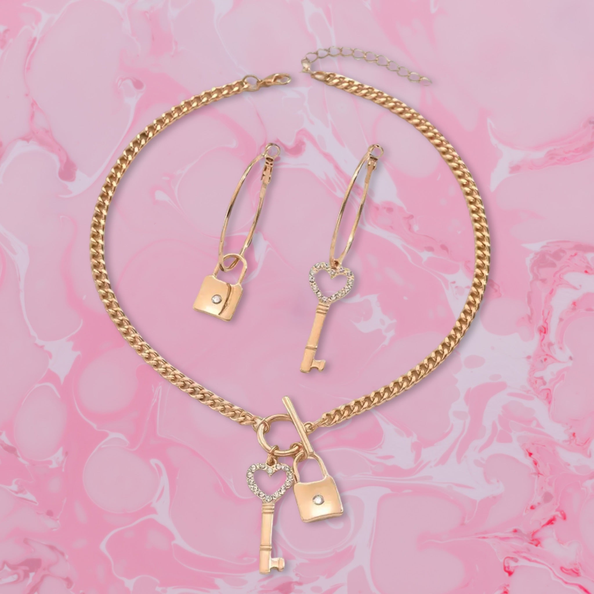 Key to Desire. Vintage Inspired Lock & Key Necklace & Earrings Set